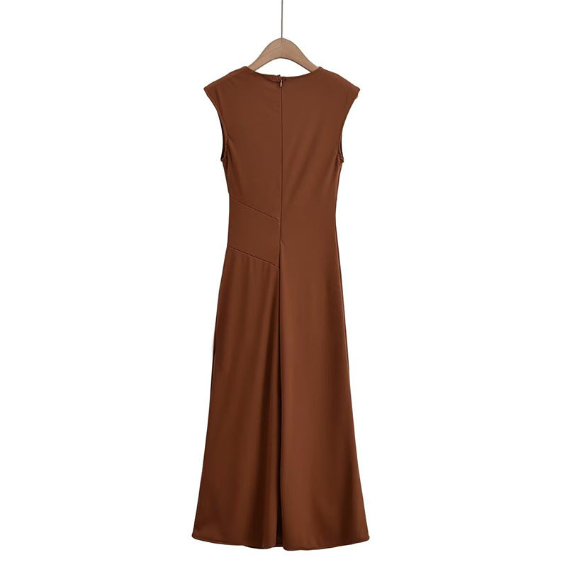 Fashionable and Sexy  Style Women's Two-color Knitted Pleated Long Dress - Korvel
