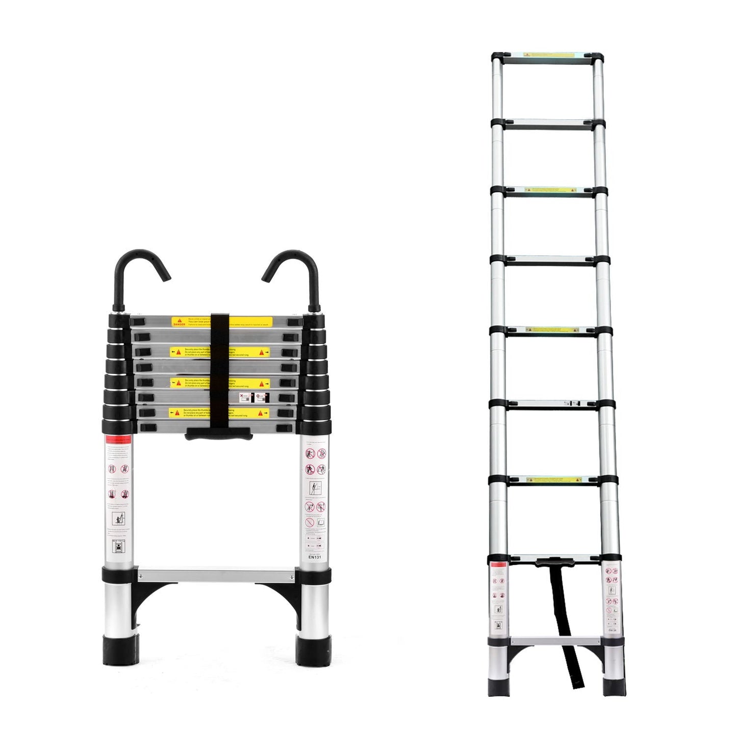 Échelle télescopique en aluminium polyvalente de 8,5 pieds avec crochets