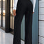 Autumn women's solid color with buckle high waisted straight leg pants - Korvel