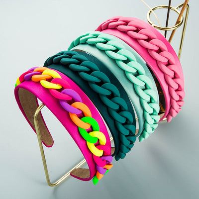 Headband New Fashion Personality Pastoral Style Female Wide-Brimmed Color Chain Decoration Macaron Color Headband - Korvel