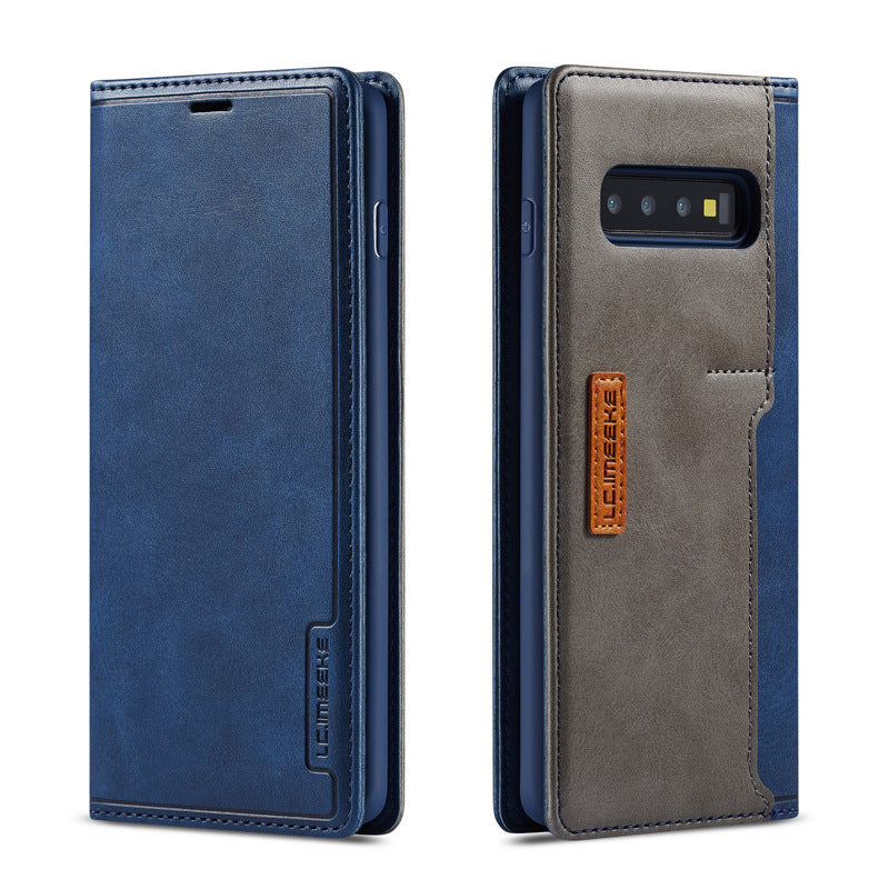 For Apple iPhone13 Calfskin Pattern External Card Simple Flip Phone Case Business Bracket - Korvel