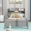 Wood Twin Size Platform Bed with Built-in LED Light  Storage Headboard and Guardrail Antique Grey - Korvel