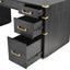 70 inch classic and traditional executive desk with metal trim, writing desk with 2 file drawers, USB ports, and sockets, black - Korvel