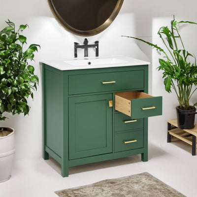 30-Inch Green Bathroom Vanity with Ceramic Sink