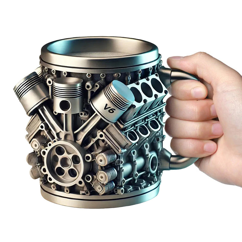 3D Engines - designed Stainless Steel Mug. Ideal for coffee/beer, a fun home & office drinking accessory. - Korvel