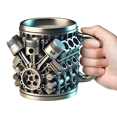 3D Engines - designed Stainless Steel Mug. Ideal for coffee/beer, a fun home & office drinking accessory. - Korvel