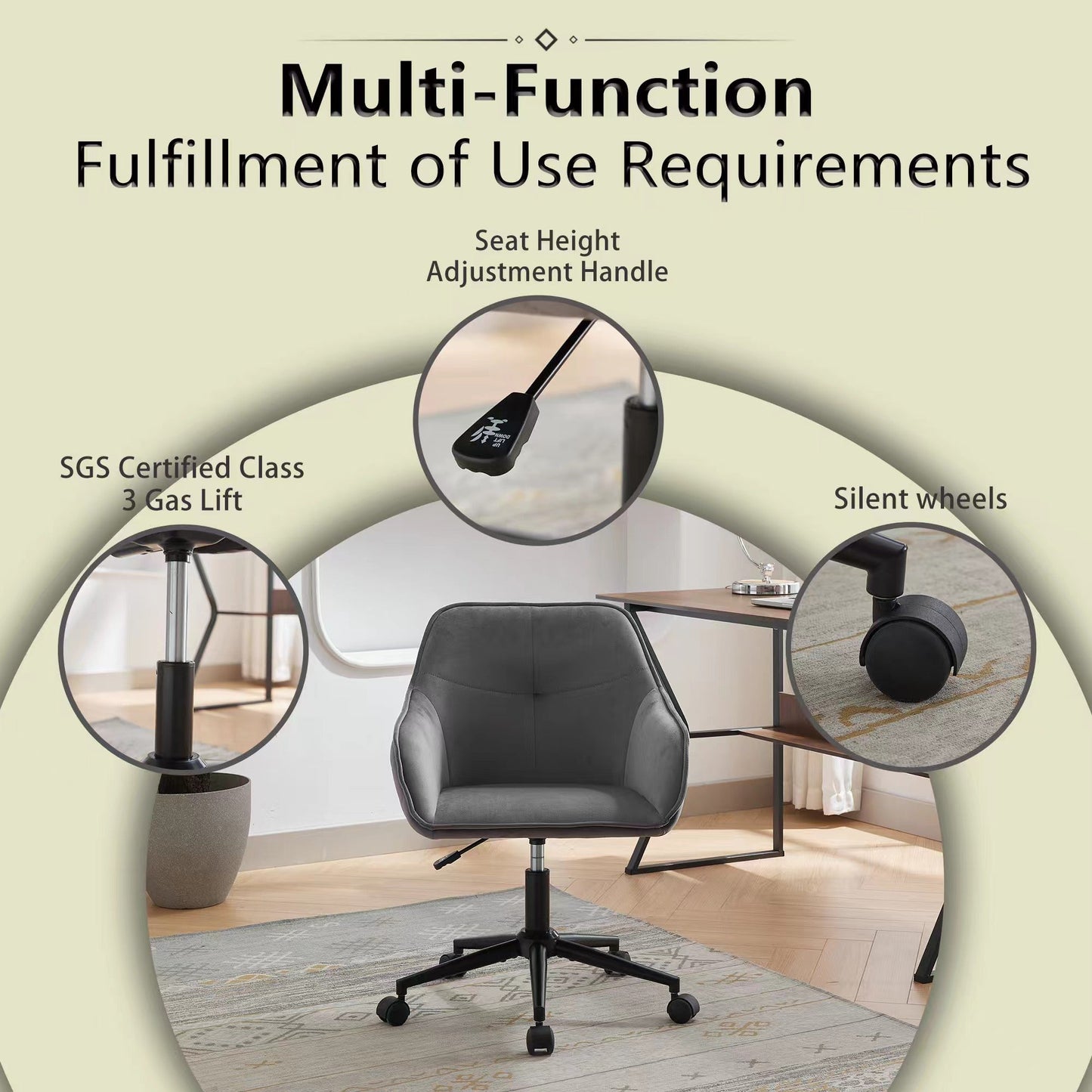 Velvet Office Desk Chair, Modern Home Desk Chair with Wheels , Vanity Chairs for Living Room, Bedroom,Study Room - Korvel
