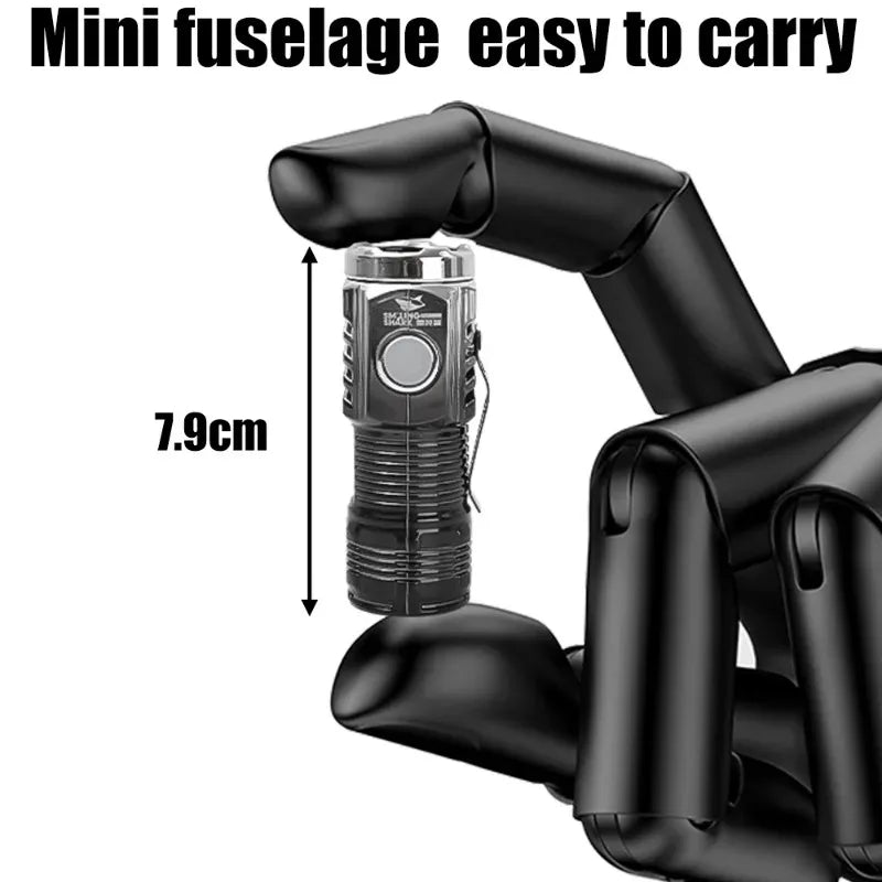 Mini Powerful LED Flashlight USB Rechargeable Strong Light Torch with Three Eye Flashlight Portable Camping Fishing Lantern - Korvel