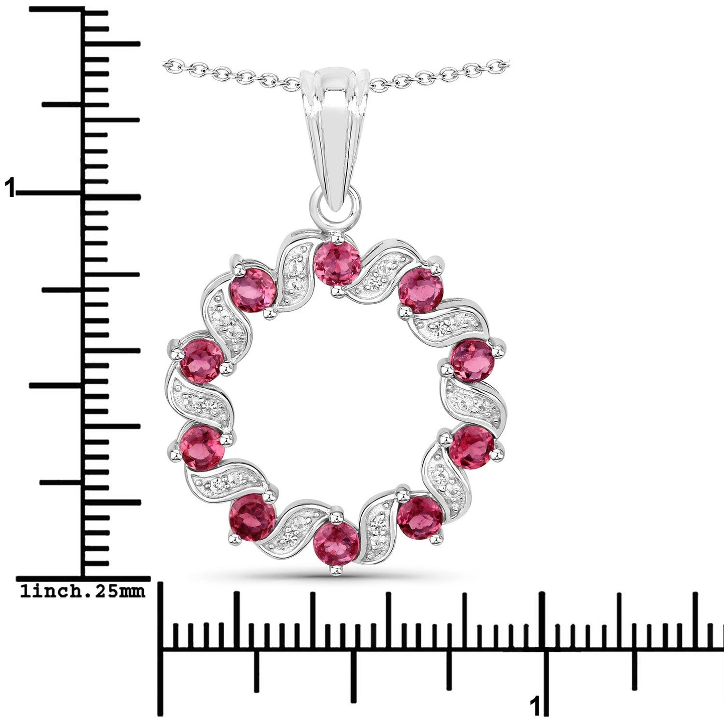 Pendentif en argent sterling de 1,30 carat en tourmaline rose et topaze blanche