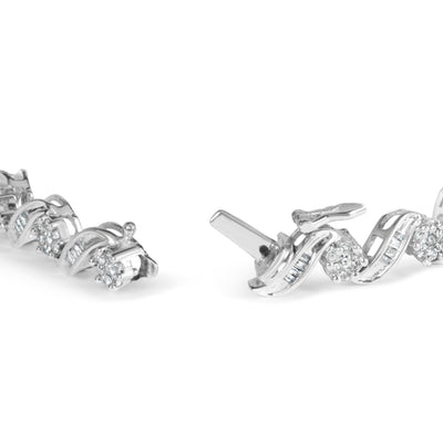 14K White Gold Diamond Cluster & Spiral Link Bracelet - 2.00 Cttw