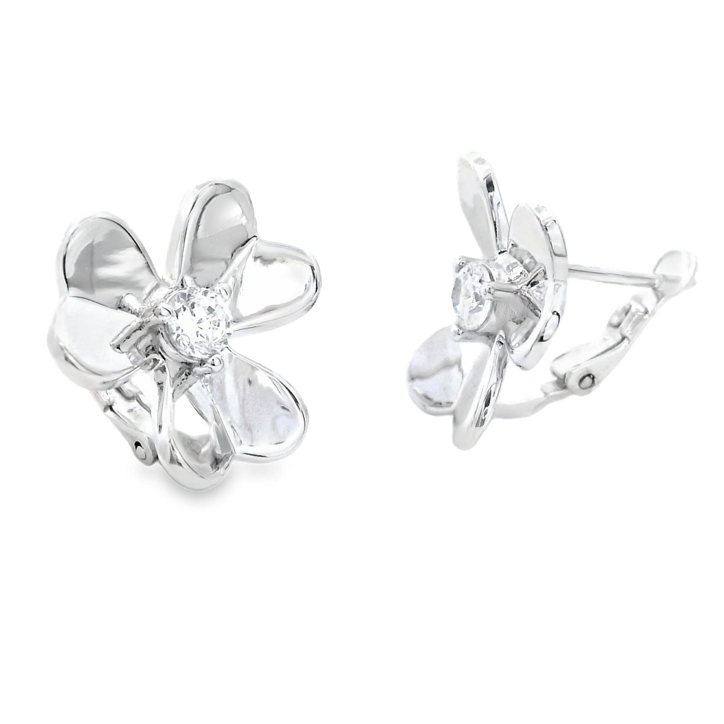 Natural Cubic Zirconia Flower Earrings in Sterling Silver