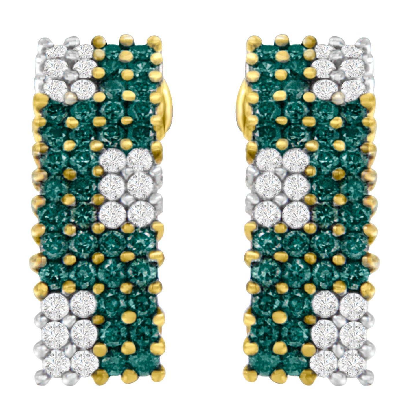 Boucles d'oreilles en or jaune 14K avec diamants blancs et diamants bleus traités