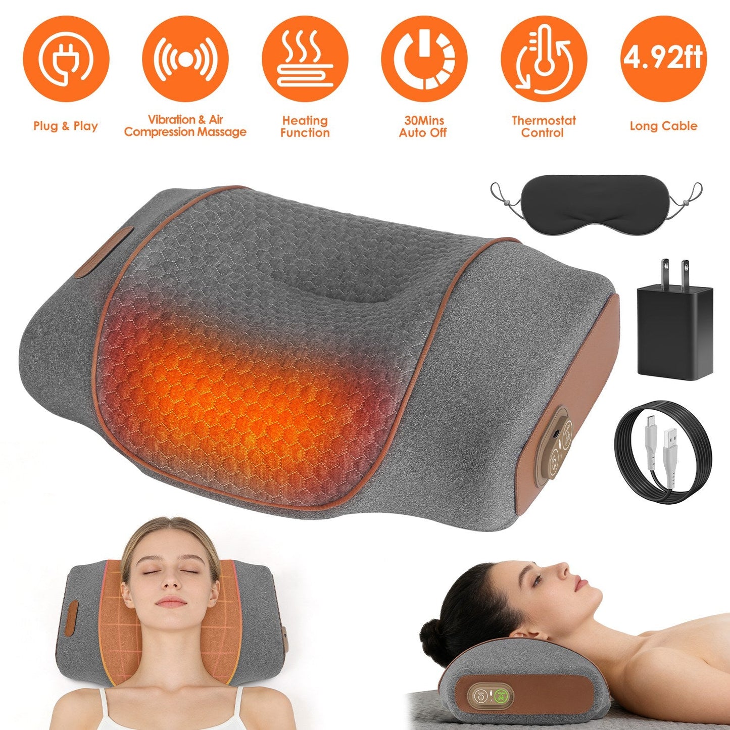 3-in-1 Ergonomic Neck Massager Pillow with Heat & Vibration