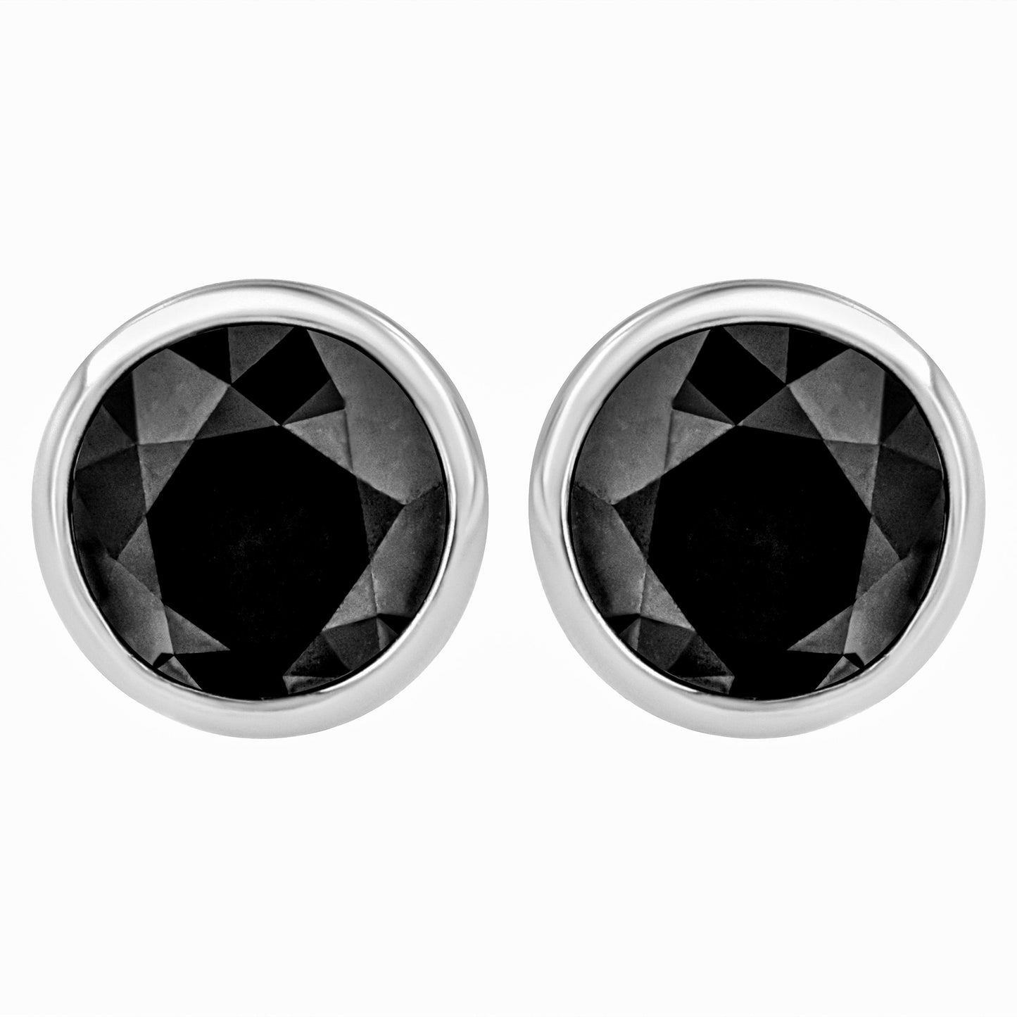 Pendientes de Stud de Diamante Negro Engastados en Bezel de Oro Blanco de 14K