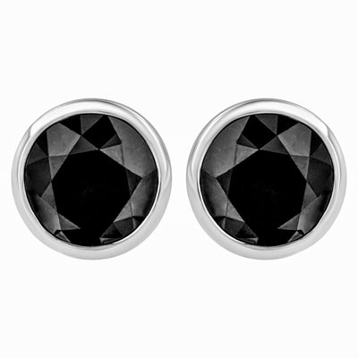 Pendientes de Stud de Diamante Negro Engastados en Bezel de Oro Blanco de 14K