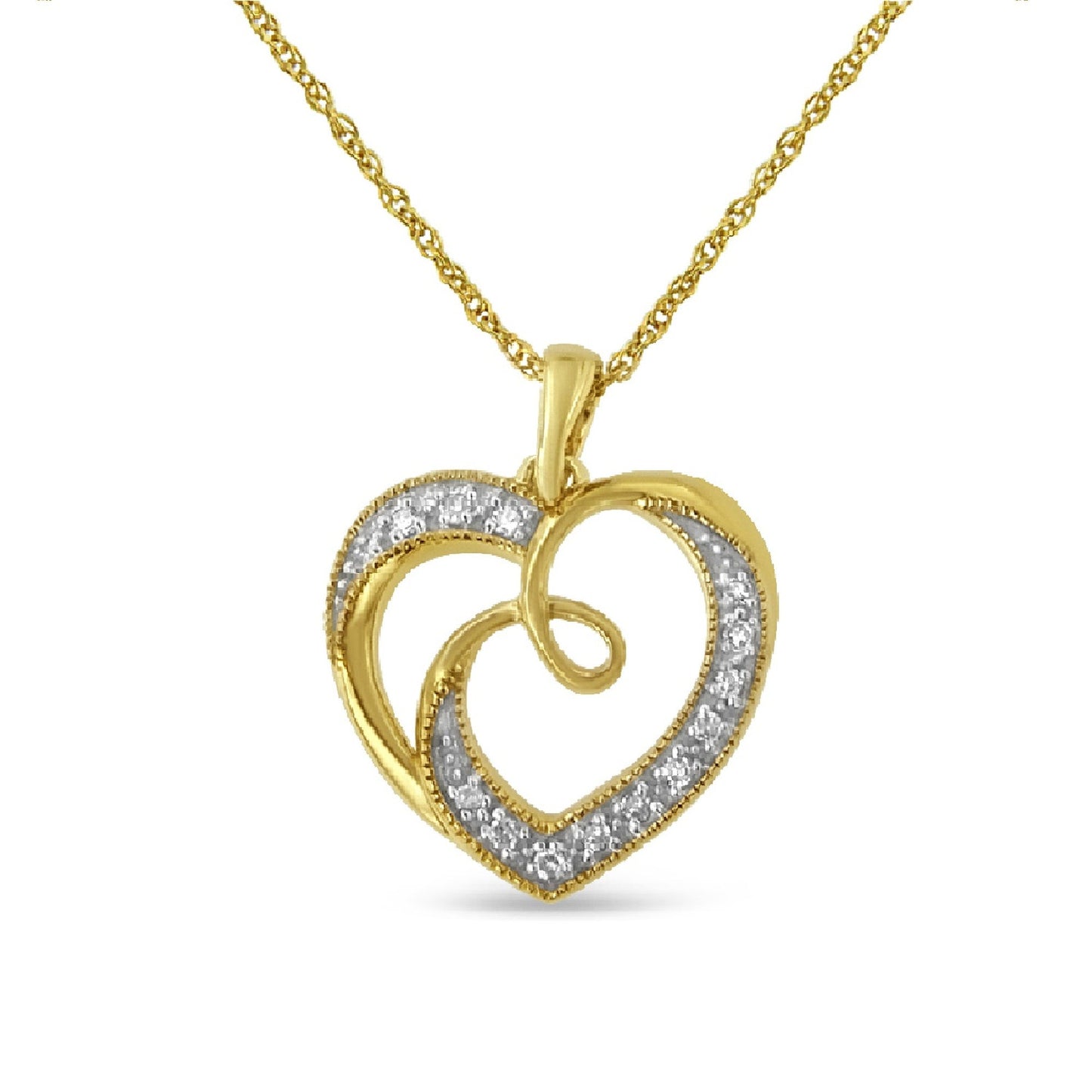 Collier Pendentif Cœur Accent Diamant Plaqué Or Jaune 14K