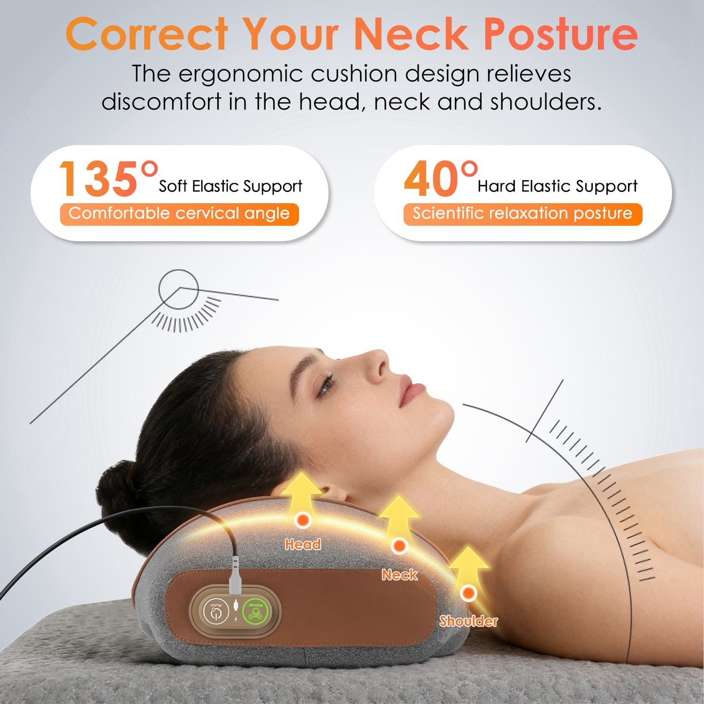 3-in-1 Ergonomic Neck Massager Pillow with Heat & Vibration