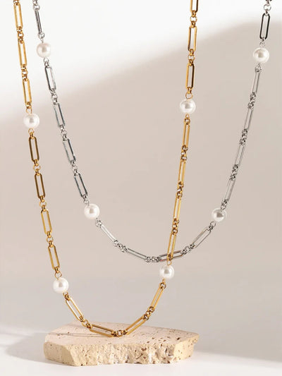 Collar de Cadena de Perlas de Acero Inoxidable Elegante
