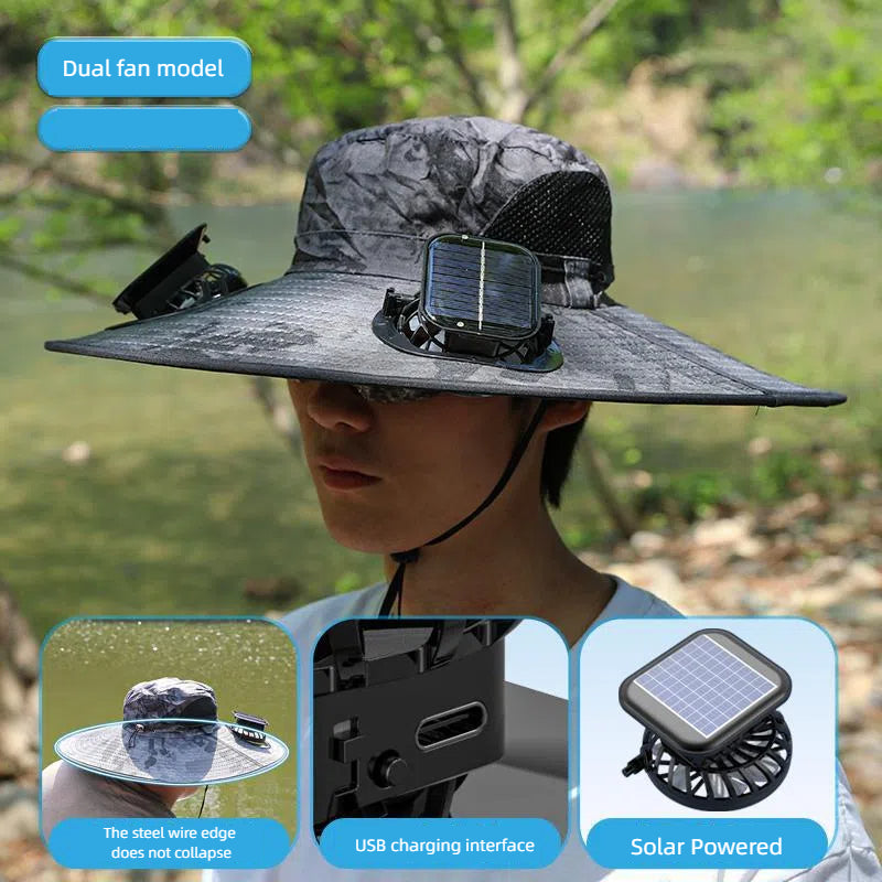 Sombrero de sol para hombres con ventilador incorporado para protección UV