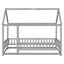 Twin Size Floor Wooden Bed with House Roof Frame, Fence Guardrails,Grey - Korvel