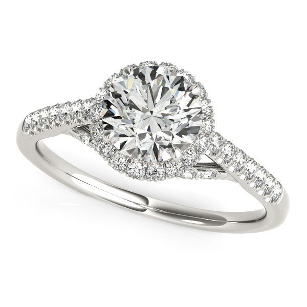 Bague de fiançailles en diamant taille ronde en or blanc 14 carats avec pavé