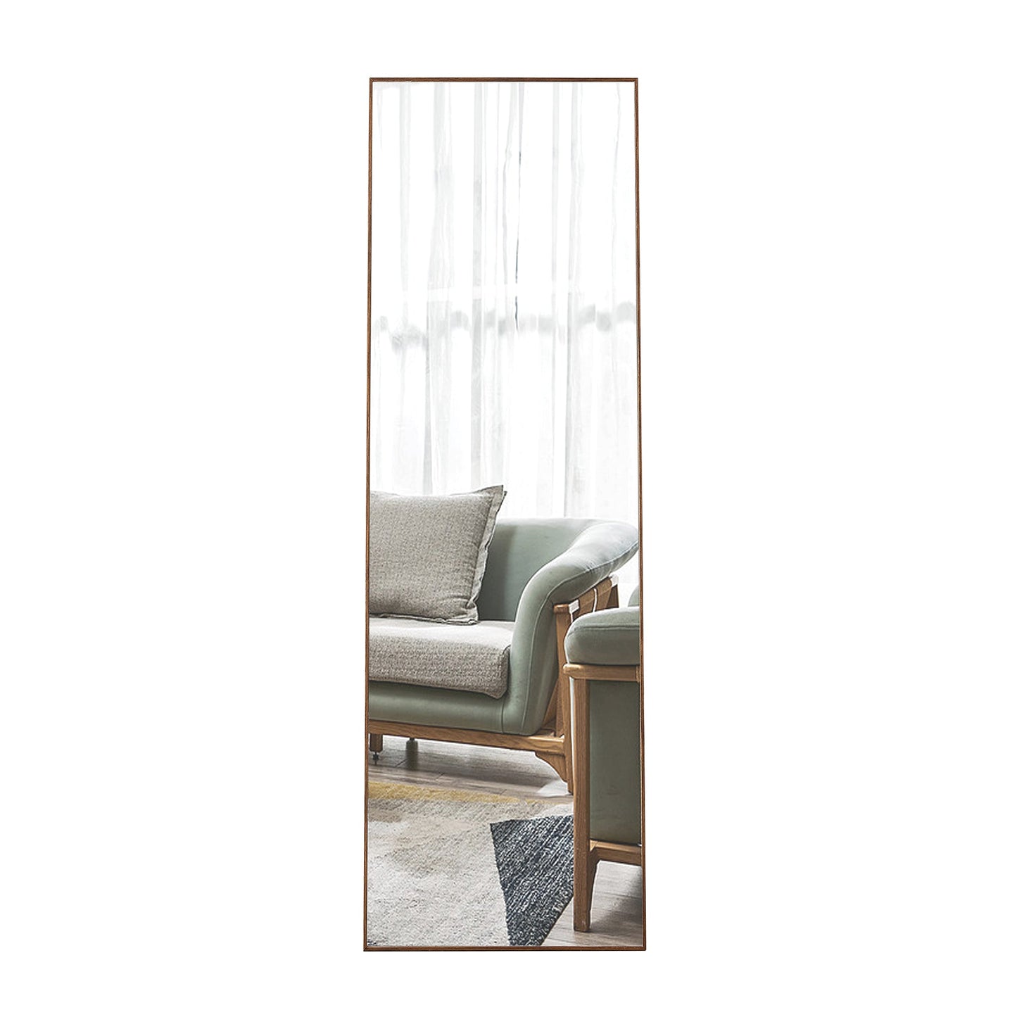 60x17 Brown Solid Wood Frame Full-length Mirror, Dressing Mirror, Bedroom Home Porch - Korvel