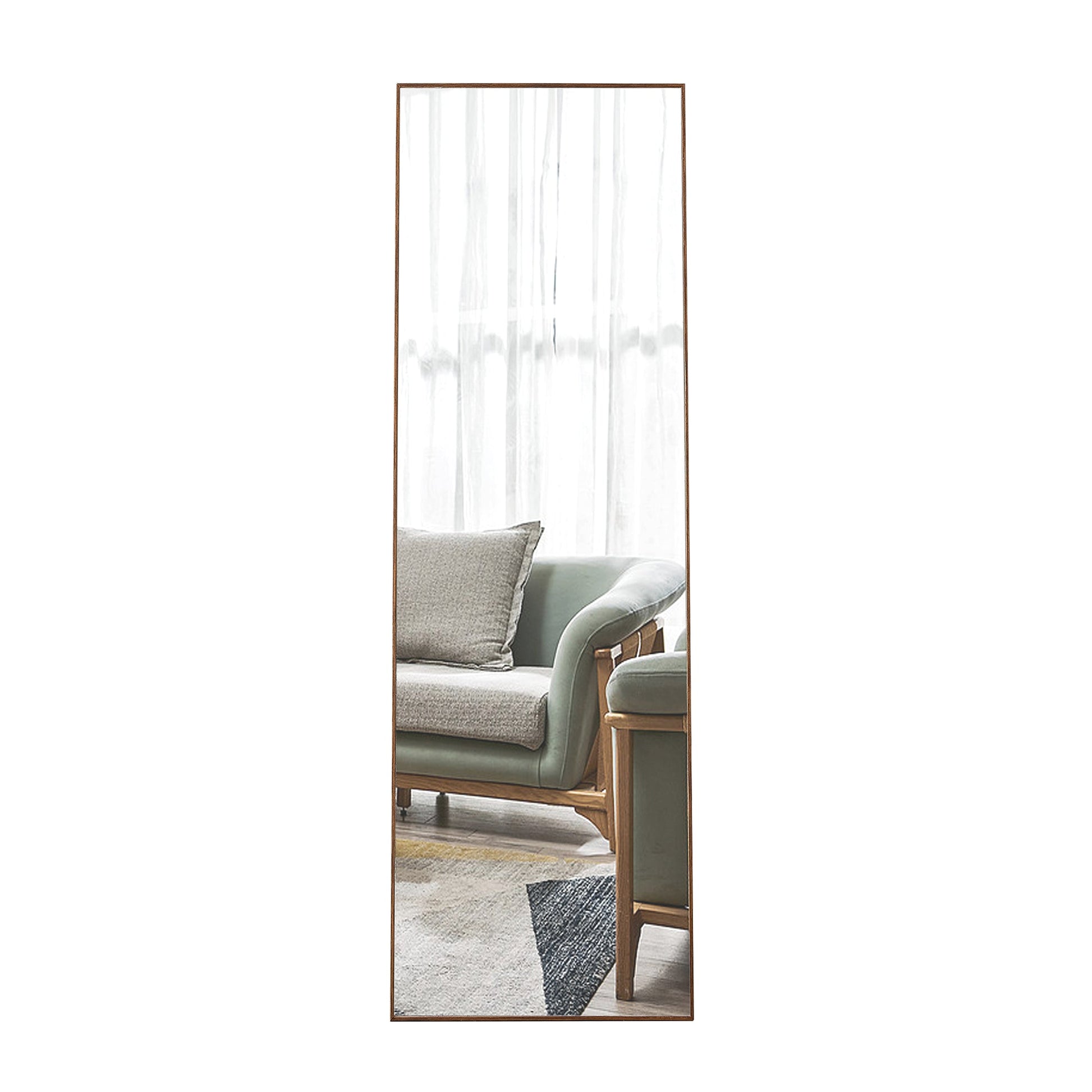 60x17 Brown Solid Wood Frame Full-length Mirror, Dressing Mirror, Bedroom Home Porch - Korvel