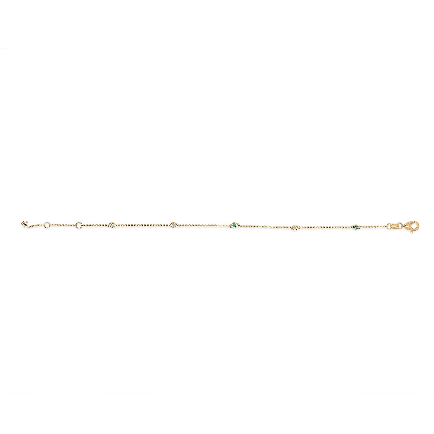 14K Yellow Gold Emerald and Diamond Bezel Station Bracelet - 7.5 inch