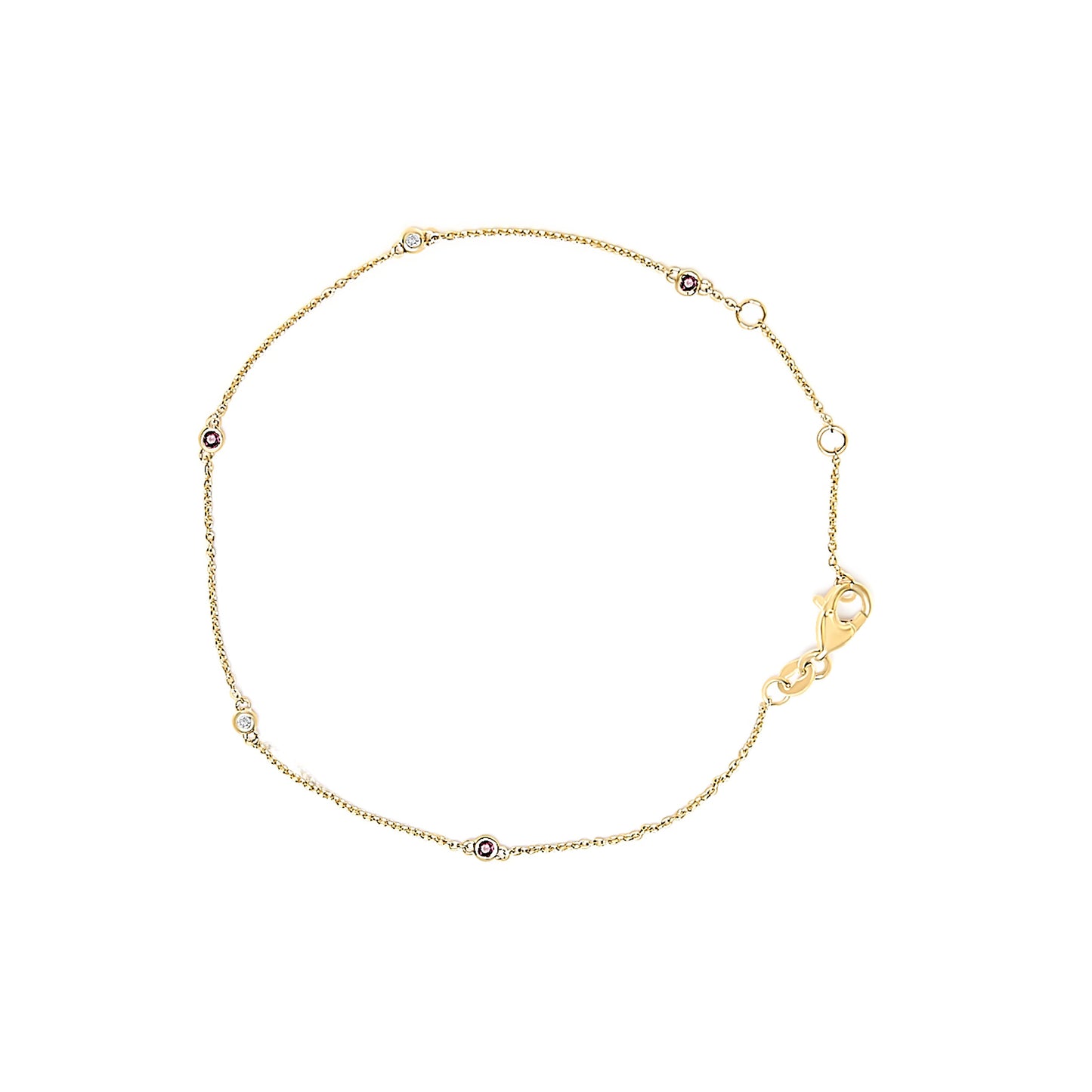 Bracelet en or jaune 14K avec rubis et diamants en sertissage à griffes - 7,5 pouces