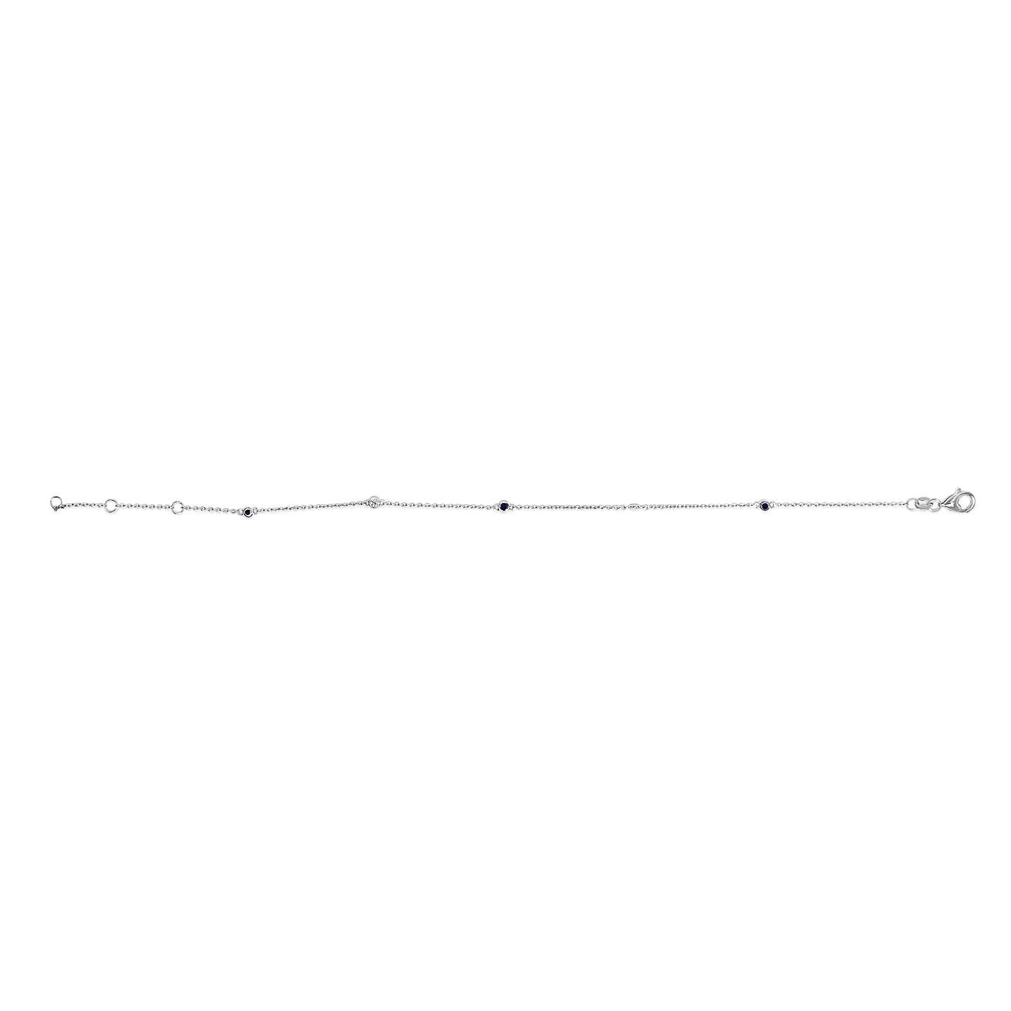 Bracelet en or blanc 14K avec saphirs bleus et diamants en sertissage à griffes - 7,5 pouces