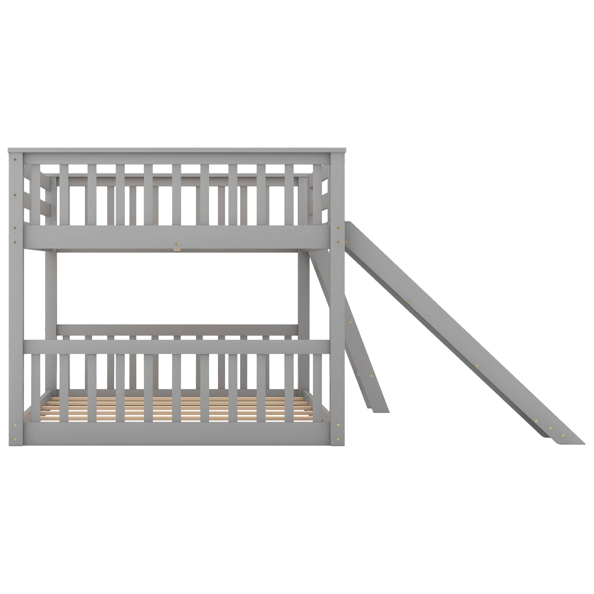 Full over Full Bunk Bed with Convertible Slide and Ladder  Gray - Korvel