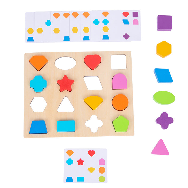 Wooden shape matching block box, children's early education cognitive color, graphic matching card, matching block toy - Korvel