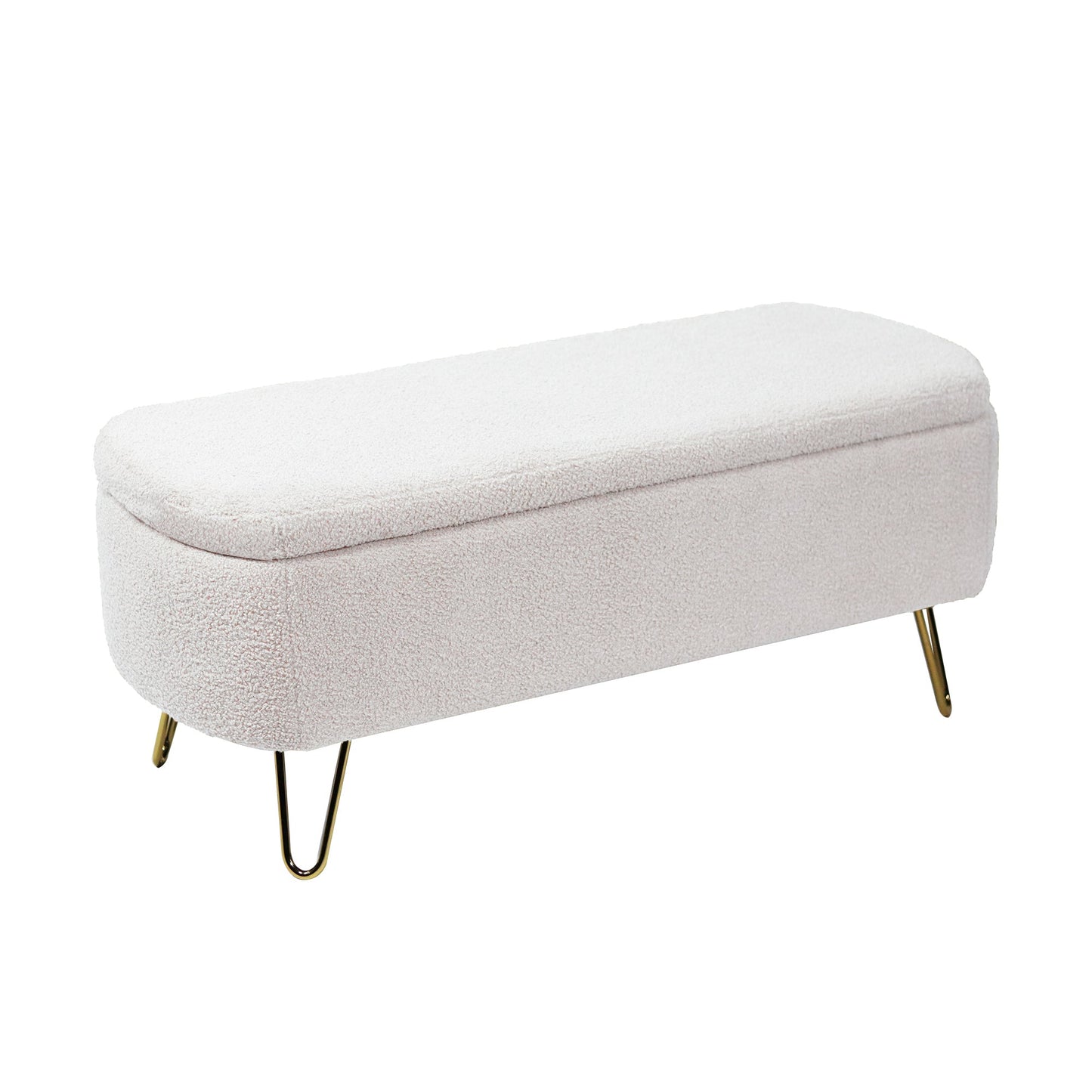 Ivory White Storage Ottoman Bench with Gold Legs