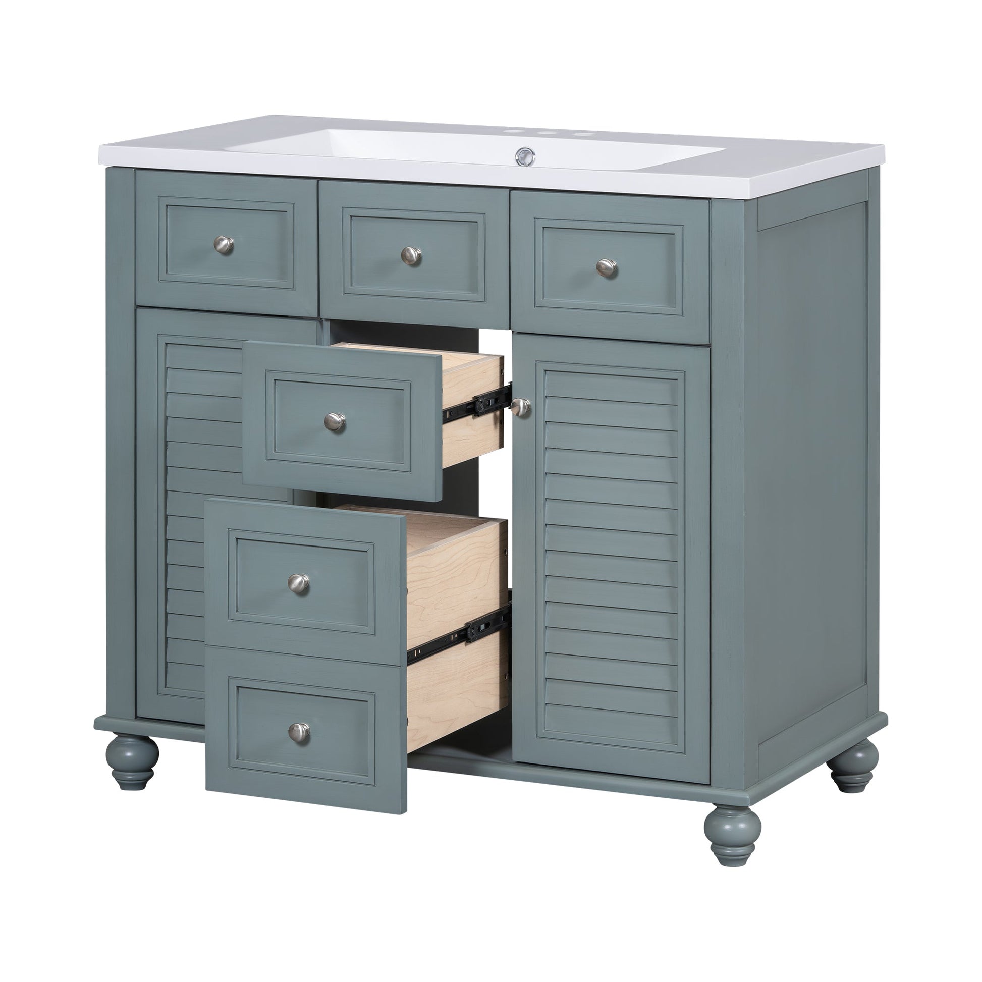36 "bathroom makeup cabinet with resin sink combination and 2 drawers, with soft closing door, blue color - Korvel