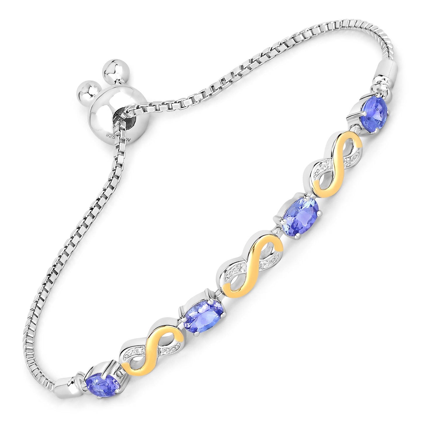 1.79 Carat Genuine Tanzanite & White Topaz Sterling Silver Bracelet