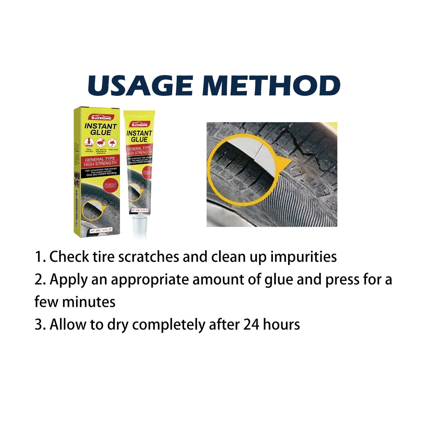 Instant Glue, Car Tire Crack Repair Glue Tire Maintenance Repair Glue Sealing Adhesive - Korvel