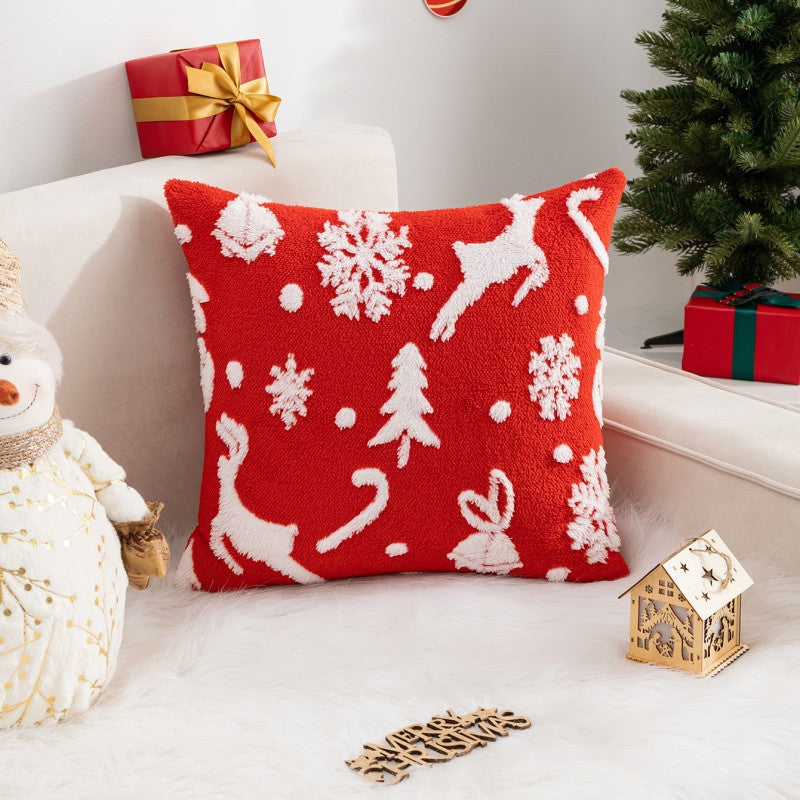 Christmas Pillow Cover (Excluding Pillow Core) Snowflake Velvet Jacquard Christmas Tree Elk Festival Decoration - Korvel