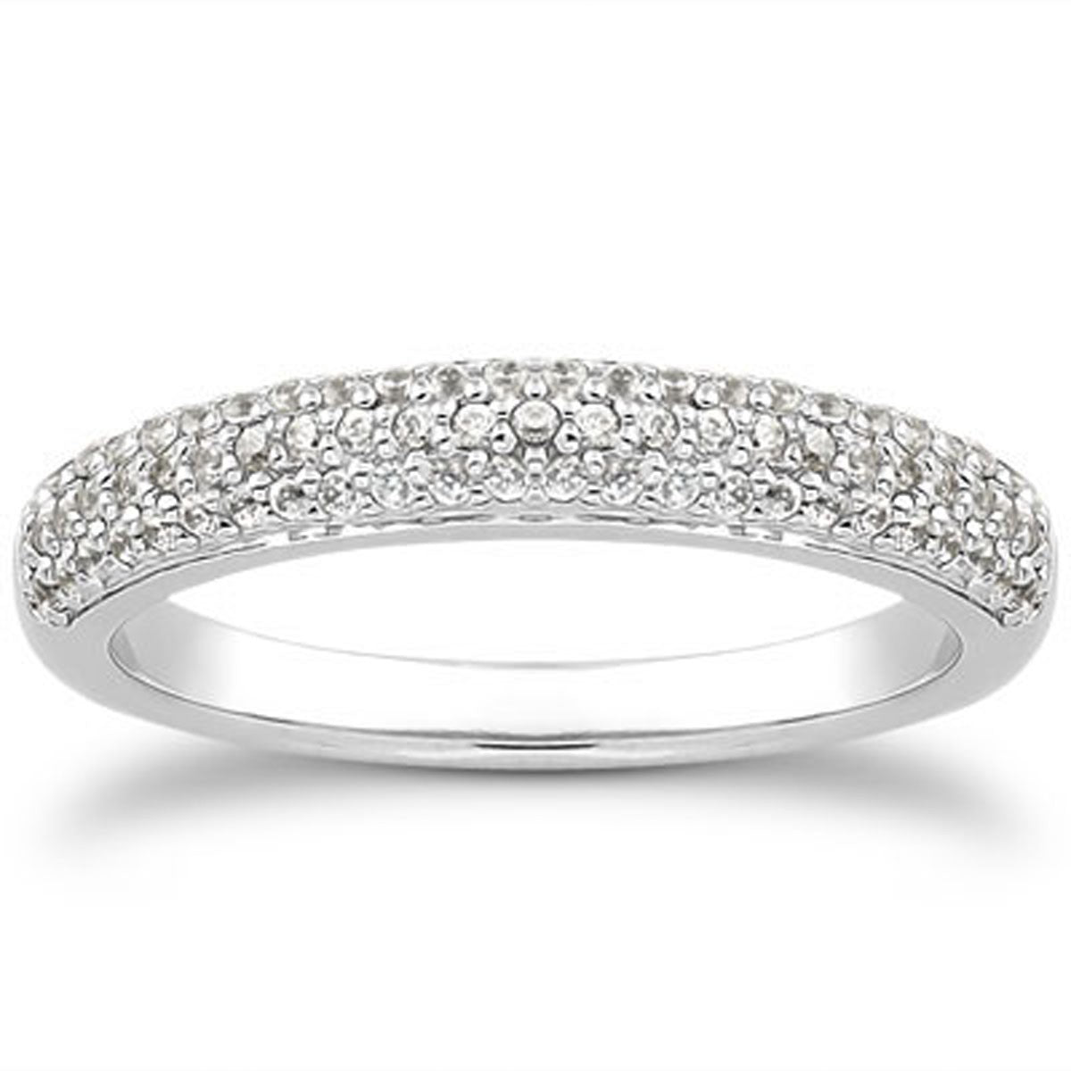14k White Gold Triple Row Micro-Pave Diamond Wedding Ring Band