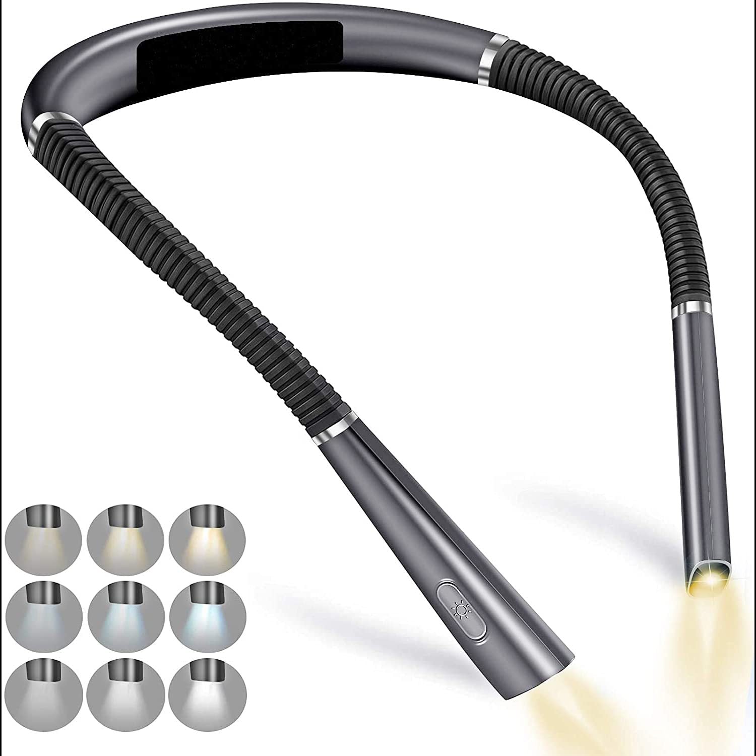 Night reading LED lighting book light USB charging tri color folding double head neck hanging reading light - Korvel