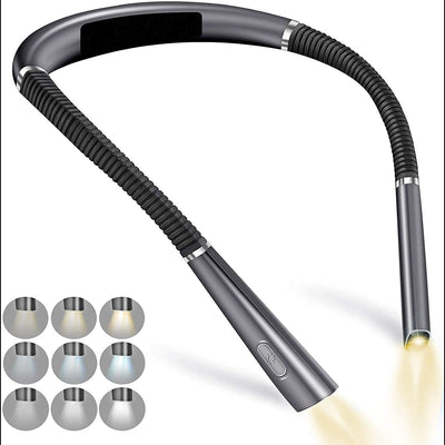Night reading LED lighting book light USB charging tri color folding double head neck hanging reading light - Korvel