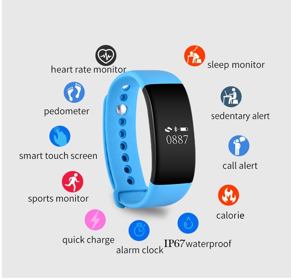 V66 Sport Smartwatch BT 4.0  IP67 Waterproof Heart Rate Monitor Smart Wristband Health Bracelet for Android IOS Phone - Korvel