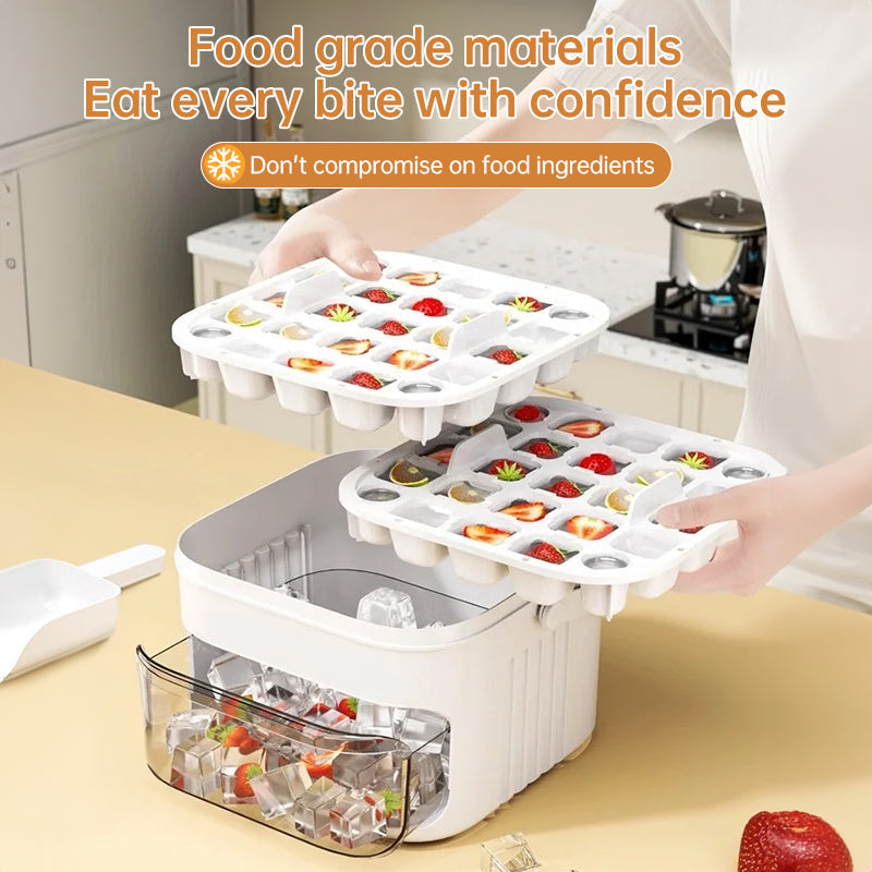 50-grid ice maker with new large capacity - household food-grade plastic double-layer ice storage barrel & ice ball mold set - Korvel