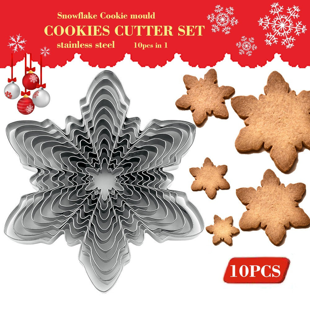 Christmas snowflake biscuit mold stainless steel snowflake three-dimensional biscuit mold biscuit cut into 10 pieces set - Korvel