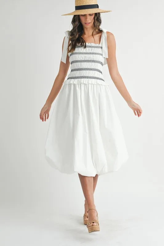 Vestido Midi con Cuerpo Fruncido para Mujeres