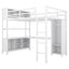 Metal loft bed with wardrobe and L-shaped desk, full-size loft bed with storage cabinet and shelf, white - Korvel