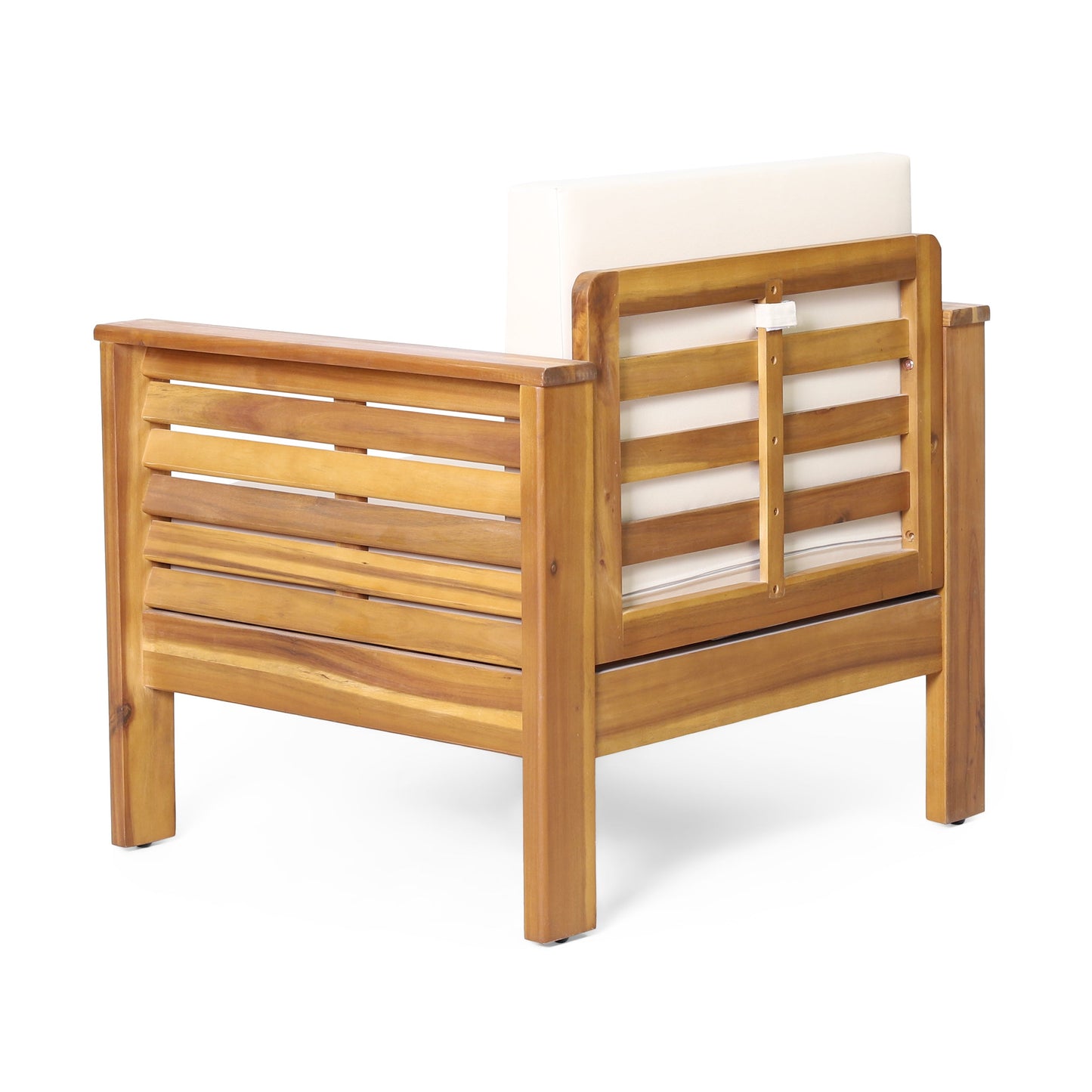 Outdoor Acacia Wood Club Chairs with Cushions, Teak+Beige, 27.75"D x 32"W x 27.75"H - Korvel