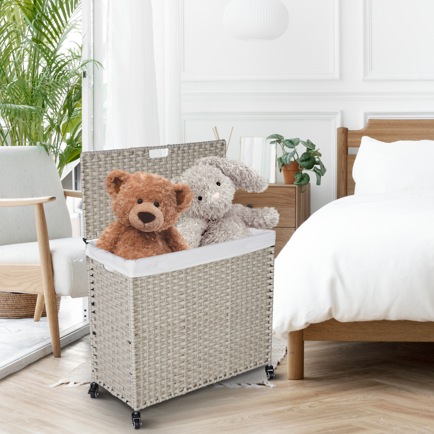 Premium Laundry Hamper with Lid and Wheels - 160L Grey