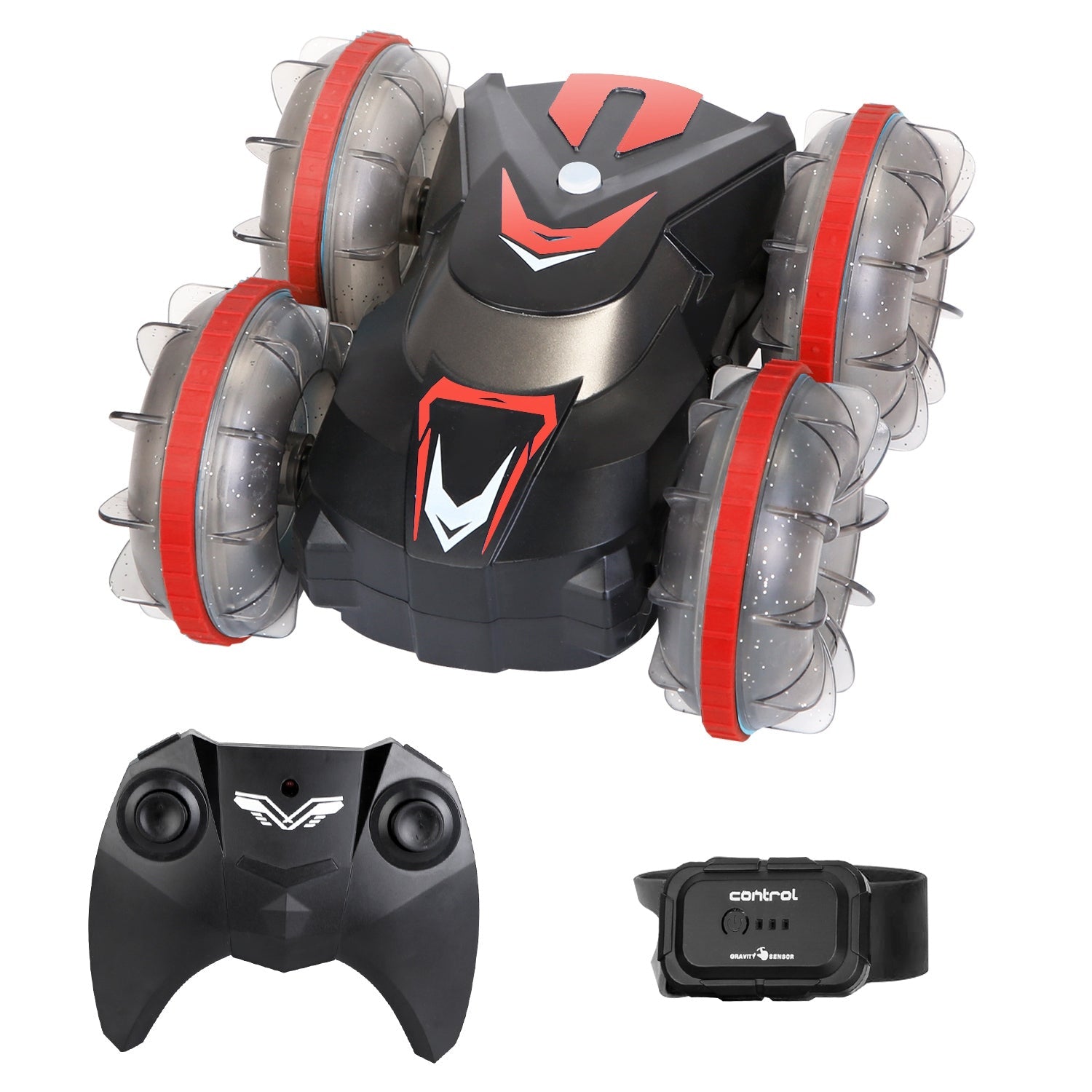 2 In 1 Amphibious RC Car Waterproof Stunt Car with Wrist Controller 4WD 360° Rotating Gesture Car with RGB Lights for Kids Aged 6+ Years Old Double-si - Korvel