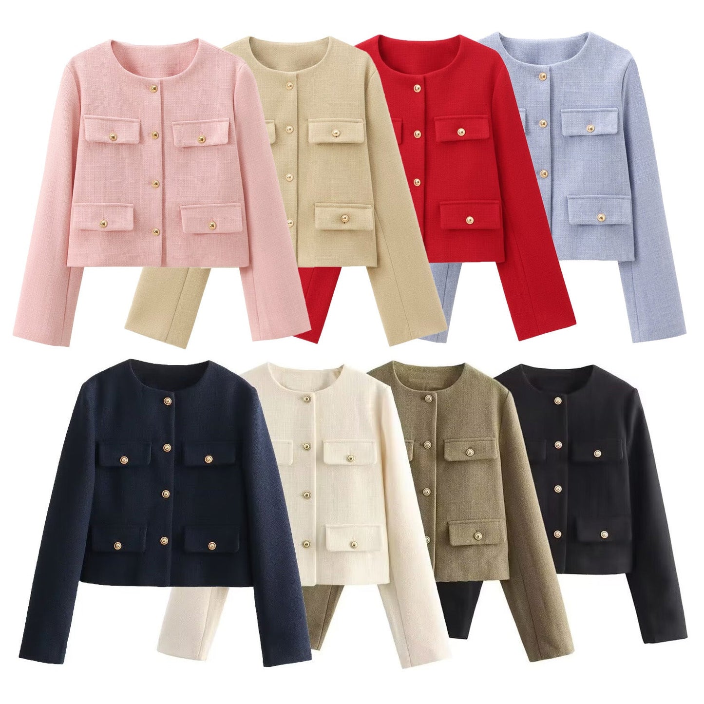 Veste Croppée Chic Décorée de Poches