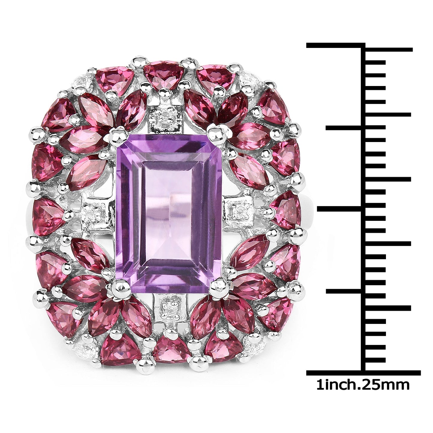 7.59 Carat Pink Amethyst & Rhodolite Sterling Silver Ring